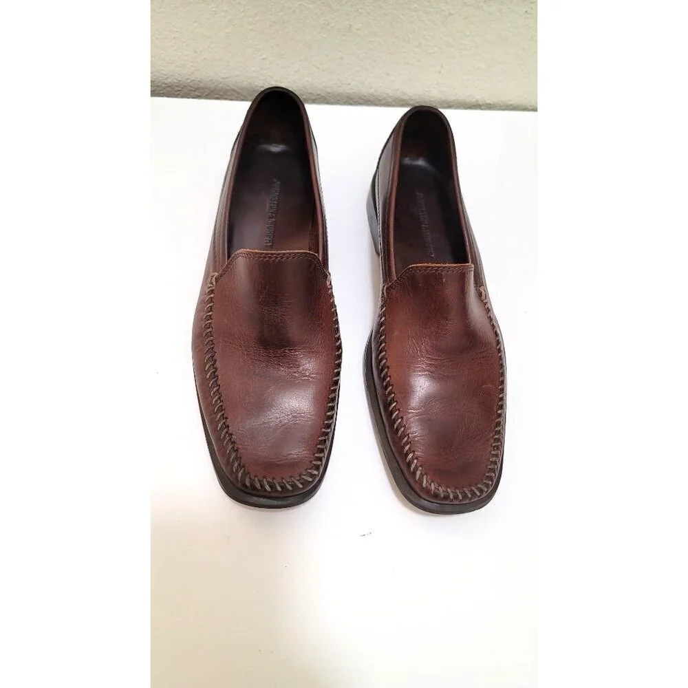 Johnston & Murphy Leather Loafers Mens 9.5M Brown Mahogany Slip On Moc Toe Shoes